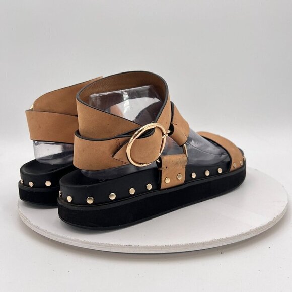 LA Tribe Women Size EU 40 US 9 Brown Leather Ankle Buckle Studed Platform Sandal - Picture 5 of 15